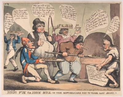 Meget sjov for John Bull, eller republikanerne sat til deres sidste skifte, november ..., 12. november 1798. af Thomas Rowlandson