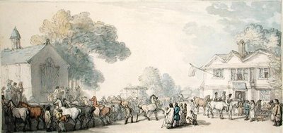 Horse Fair, Southampton (pen & blæk og akvarel på papir) af Thomas Rowlandson