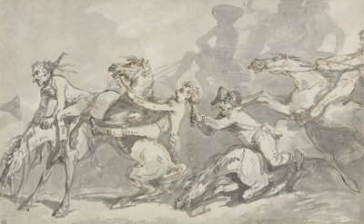 Horsemen Colliding, ca. 1785-90 (pen & blæk med brun vask på papir) af Thomas Rowlandson