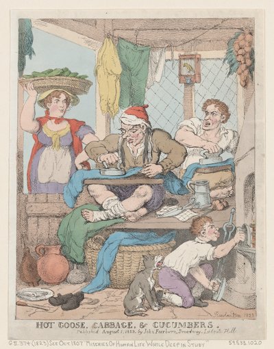 Varm gås, kål og agurker, 1823., 1823. af Thomas Rowlandson