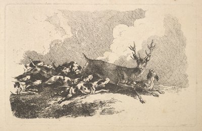 Hunde på jagt efter en kronhjort, 1784-88. af Thomas Rowlandson