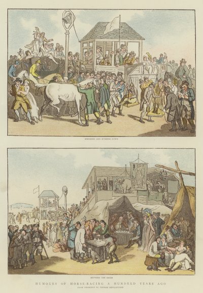 Humor i hestevæddeløb for hundrede år siden (chromolitho) af Thomas Rowlandson
