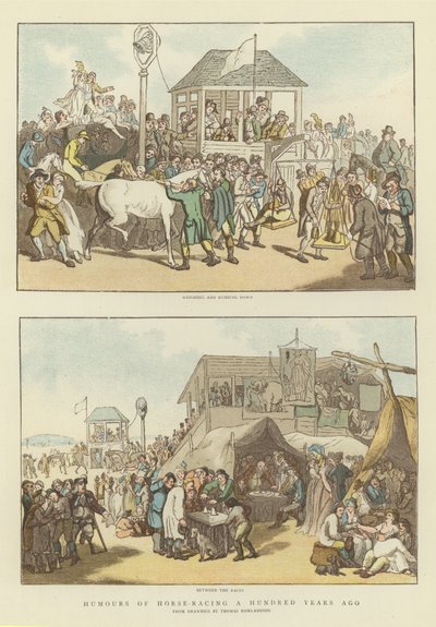 Humor om hestevæddeløb for hundrede år siden af Thomas Rowlandson