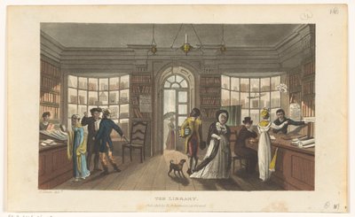 Interiøret i et lånebibliotek af Thomas Rowlandson