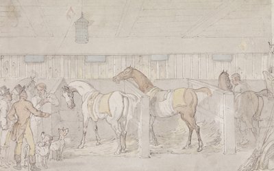 Interiør af en stald (pen & blæk og akvarel på papir) af Thomas Rowlandson