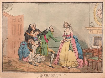 Introduktion, pub. 1793 (håndfarvet gravering) af Thomas Rowlandson