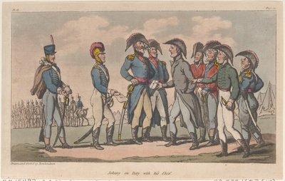 Johnny on Duty with his Chief, fra The Military Adventures of Johnny Newcome, 1815., 1815. af Thomas Rowlandson