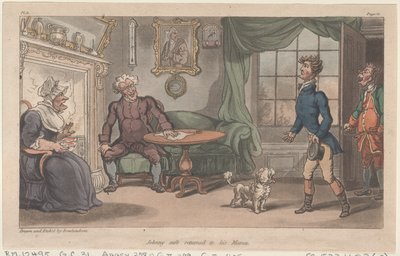 Johnny safe vendte tilbage til sin mor fra The Military Adventures of Johnny Newcome, 1815., 1815. af Thomas Rowlandson