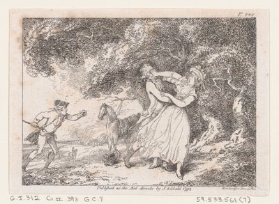 Joseph skynder sig at redde Fanny fra overhængende fare, fra The Adventures of Joseph Andrew..., 1792. af Thomas Rowlandson