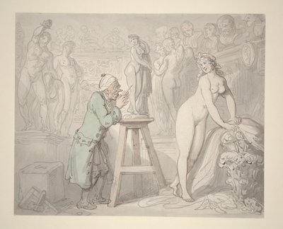Joseph Nollekens i sit atelier, ca. 1810 (blyant, blæk og akvarel på papir) af Thomas Rowlandson