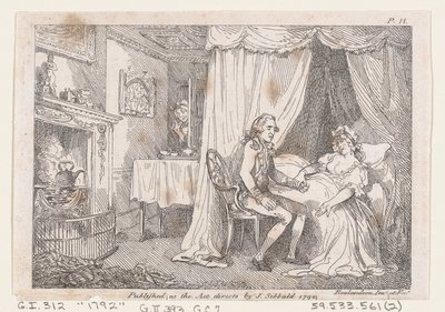 Lady Booby forsøger at forføre den ubesmittede Joseph, fra The Adventures of Joseph Andrew..., 1792. af Thomas Rowlandson