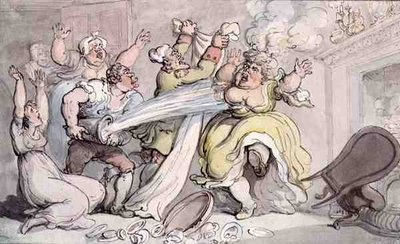Lady with her Wig on Fire (pen & blæk og akvarel på papir) af Thomas Rowlandson