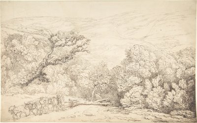 Landskab med okser og et fældet træ af Thomas Rowlandson