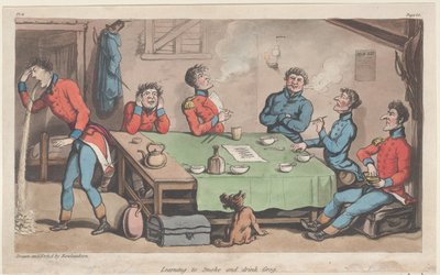 At lære at ryge og drikke Grog, fra The Military Adventures of Johnny Newcome, 1815., 1815. af Thomas Rowlandson