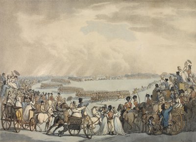 Light Horse Volunteers of London and Westminster, kommanderet af oberst Herries, anmeldt af Hans Majestæt på Wimbledon Common, 5. juli 1798 (farvet akvatint) af Thomas Rowlandson