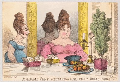 Madame Very, Restauratør, Palais Royal, Paris, pub. 1814 (håndfarvet gravering) af Thomas Rowlandson