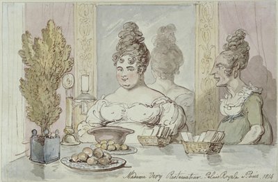 Fru Véry, restauratør. Palais Royal i Paris af Thomas Rowlandson