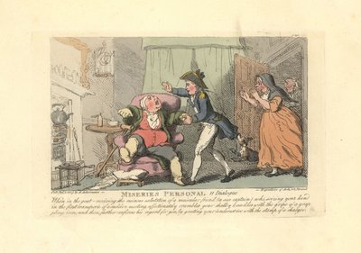Mand, der lider af gigt, mødt smerteligt af en sømand. af Thomas Rowlandson