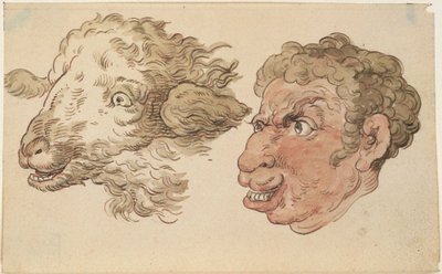 Et menneskehoved og et fårehoved af Thomas Rowlandson