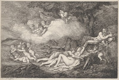 Mars og sovende Venus med Putti, 1799., 1799. af Thomas Rowlandson
