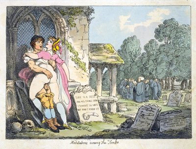 Meditationer blandt gravene (farve litho) af Thomas Rowlandson