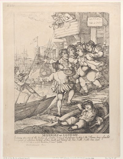 Miseries of London: Går ind på nogen af Londons broer eller et hvilket som helst af passet..., 14. juli 1807. af Thomas Rowlandson