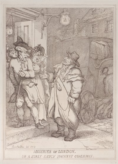 Miseries of London, or a Surly Saucy Hackney Coachman, 4. juni 1814., 4. juni 1814. af Thomas Rowlandson