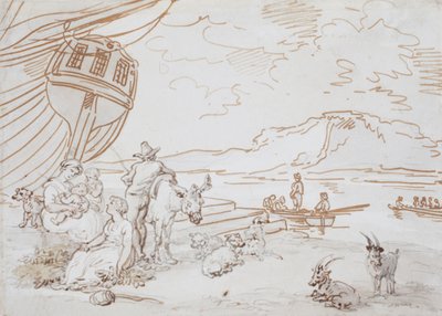 Mor og børn ved vandkanten af Thomas Rowlandson