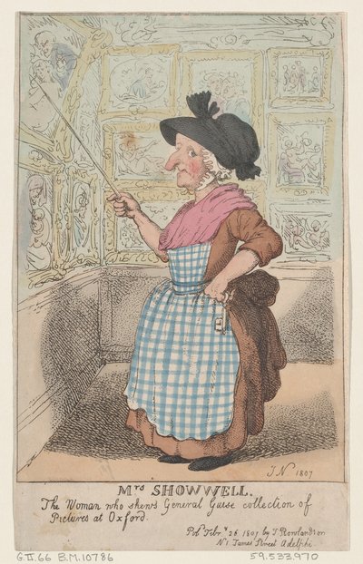 Fru Showell, kvinden, der viser General Guises billedsamling på O..., 26. februar 1807. af Thomas Rowlandson