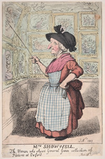 Fru Showell, kvinden, der viser General Guises billedsamling på O..., 26. februar 1807. af Thomas Rowlandson