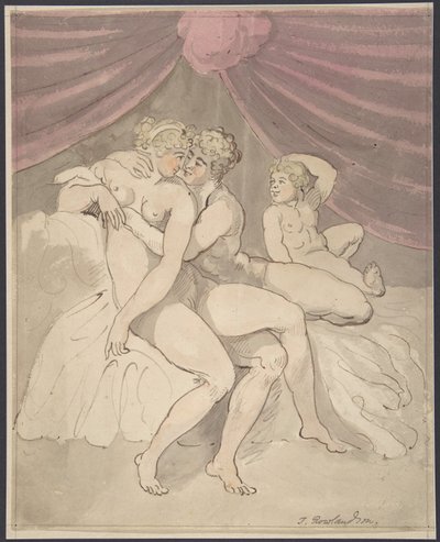 Nøgent par i en omfavnelse af Thomas Rowlandson