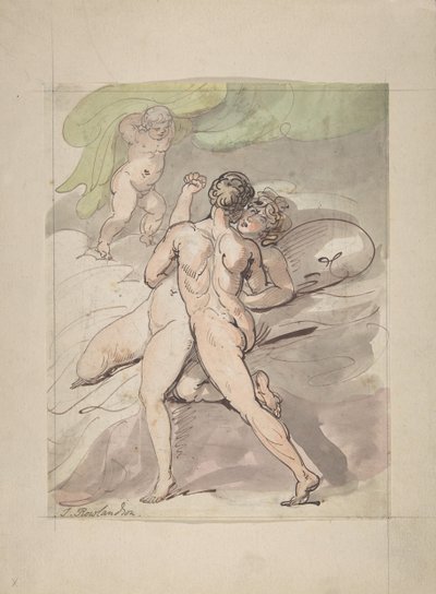 Nøgent par omfavner, 1780-1827. af Thomas Rowlandson