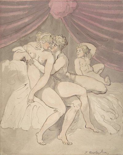 Nøgent par omfavner, 1780-1827. af Thomas Rowlandson