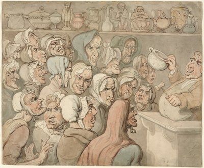 Gamle piger ved et salg af kuriositeter. af Thomas Rowlandson