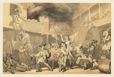 Peregrine redder Emilia fra branden på kroen af Thomas Rowlandson