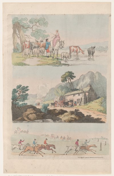 Tavle 10, omrids af figurer, landskaber og kvæg ... til brug for elever, ..., 6. august 1790. af Thomas Rowlandson