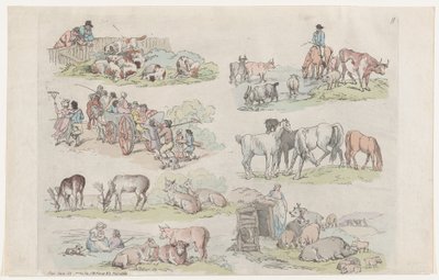 Tavle 11, Omrids af figurer, landskaber og kvæg...til brug for elever..., 31. januar 1791. af Thomas Rowlandson