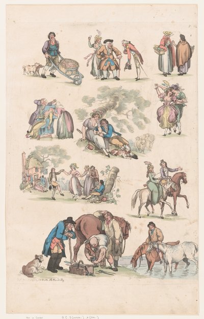 Tavle 14, Omrids af Figurer, Landskaber og Kvæg...til Brug for Lærere, Ju..., 1. Juni 1790. af Thomas Rowlandson