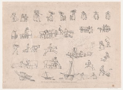 Tavle 2, omrids af figurer, landskaber og kvæg...til brug for elever, jun..., 1. juni 1790. af Thomas Rowlandson
