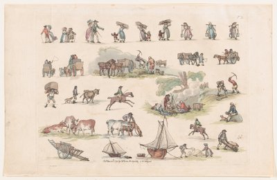Tavle 2, Omrids af Figurer, Landskaber og Kvæg...til Lærernes Brug, Ma..., 8. Marts 1790. af Thomas Rowlandson