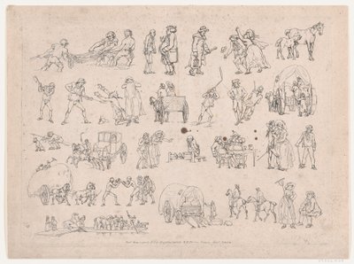 Tavle 4, Omrids af Figurer, Landskaber og Kvæg...til Lærernes Brug, Ma..., 8. Marts 1790. af Thomas Rowlandson
