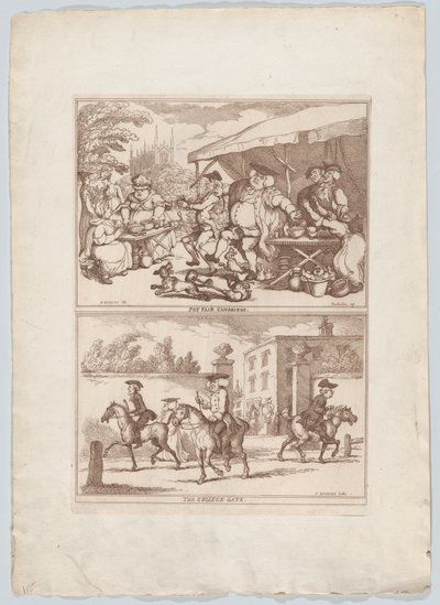 Pot Fair Cambridge, og The College Gate, 1780-90., 1780-90. af Thomas Rowlandson