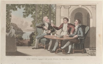 Quae Genus Engaged with Jovial Friends, Eller-Hvem synger bedst, fra The History o..., 1. januar 1822. af Thomas Rowlandson