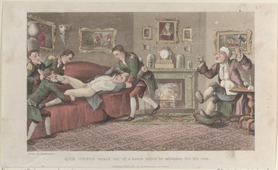Quae Genus vendt ud af et hus, som han forveksler med sit eget, fra The Hist..., 1. februar 1822. af Thomas Rowlandson