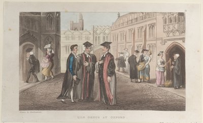 Quae Genus at Oxford, fra The History of Johnny Quae Genus, The Little Found..., 1. november, af Thomas Rowlandson
