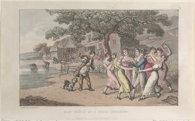 Quae Genus ved en fåreklipning, fra The History of Johnny Quae Genus, The Li..., 1. februar 1822. af Thomas Rowlandson