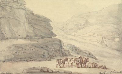 Rocky scene på nordkysten, Cornwall (pen og blæk og akvarel på papir) af Thomas Rowlandson