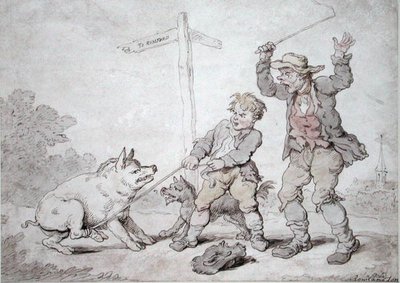 Rusty Bacon (Pigheadedness and Persuasion) (blæk og akvarel på papir) af Thomas Rowlandson