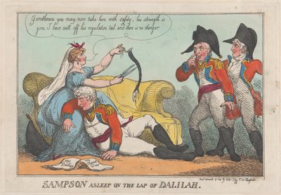 Sampson sover på Dalilahs skød, 19. marts 1809., 19. marts 1809. af Thomas Rowlandson