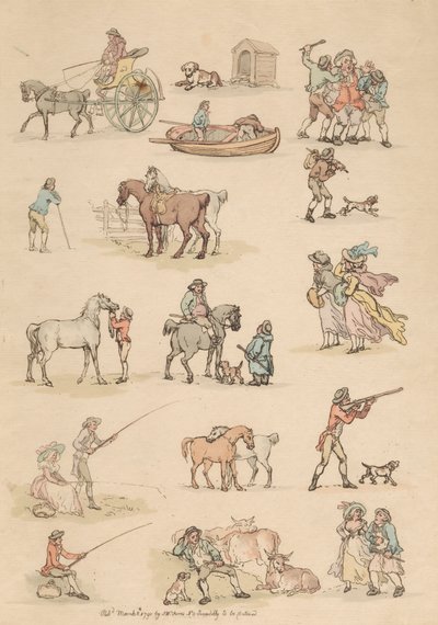 Sæt på seksten: Omrids af figurer og landskaber af Thomas Rowlandson